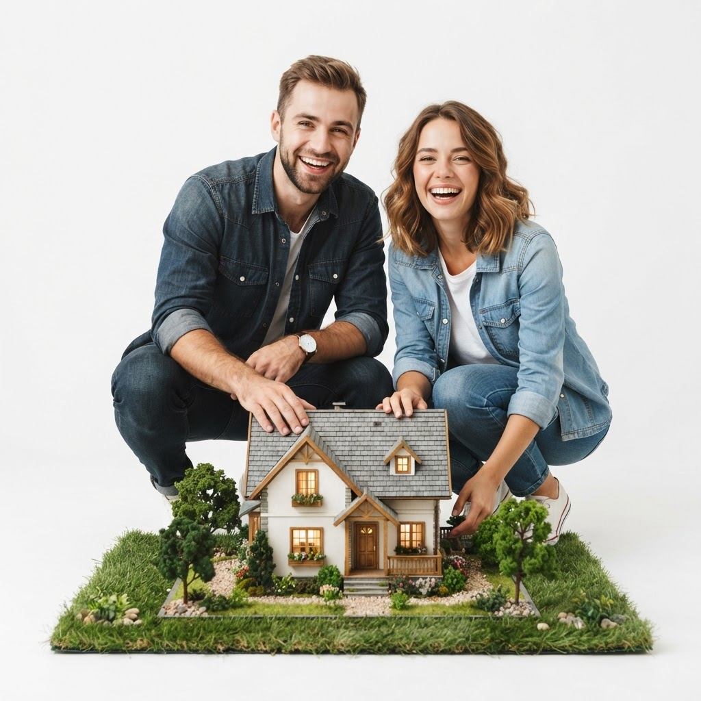 First-time homebuyer couple with house keys